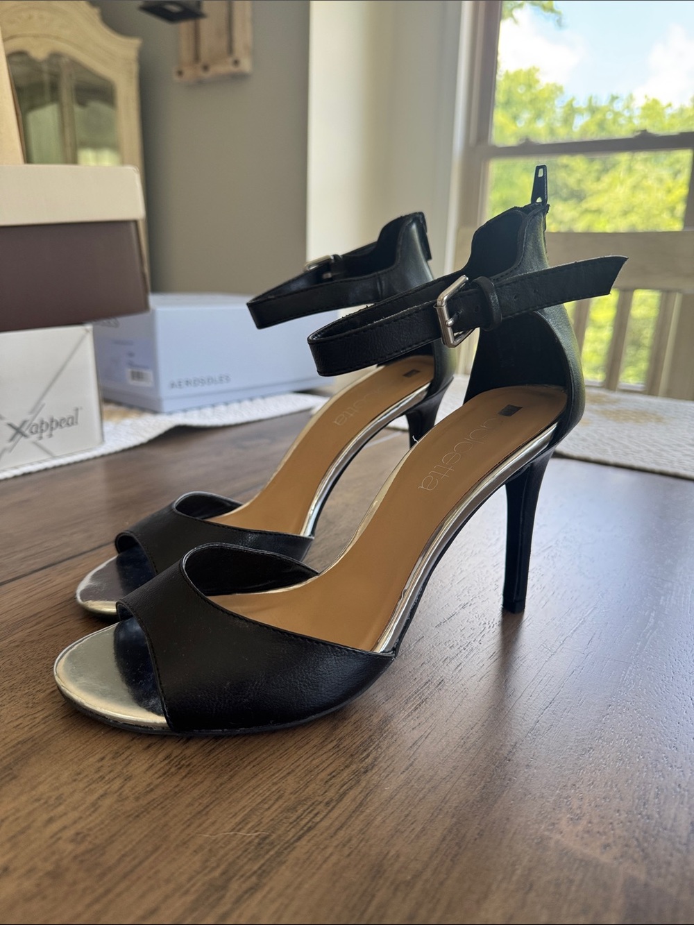 Sugar Black Ankle-Strap Stiletto Sandals